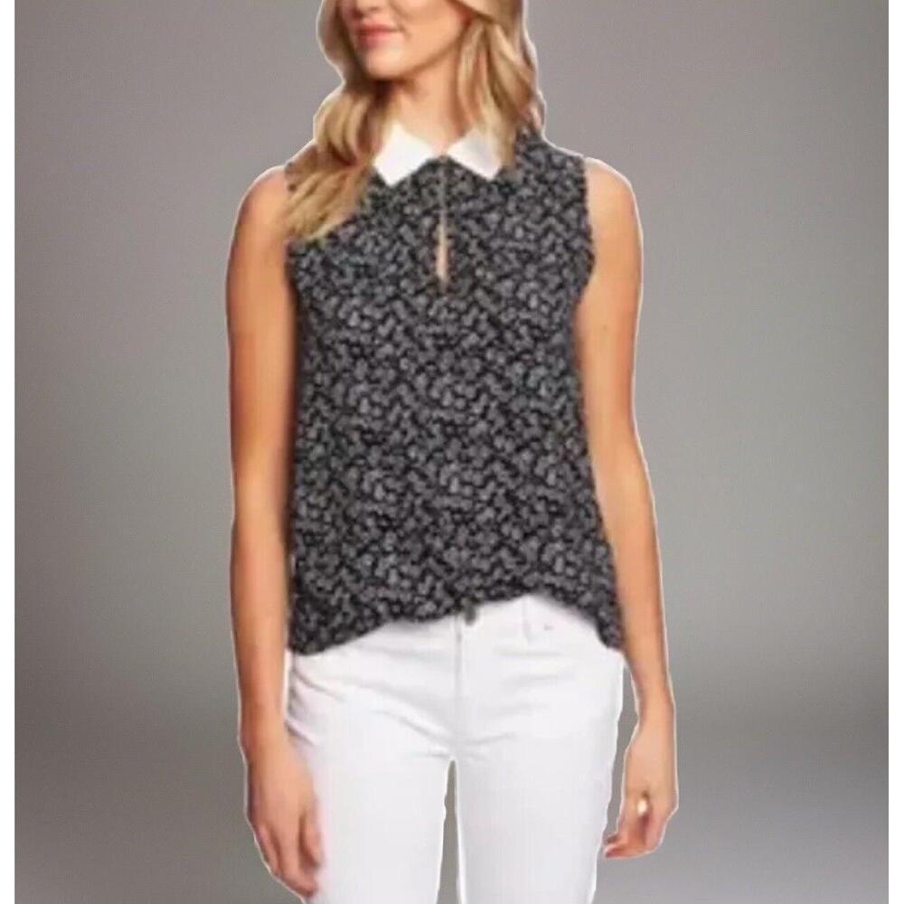 CeCe NWT Sakura Delight Floral Blouse In Rich Black-Size Medium